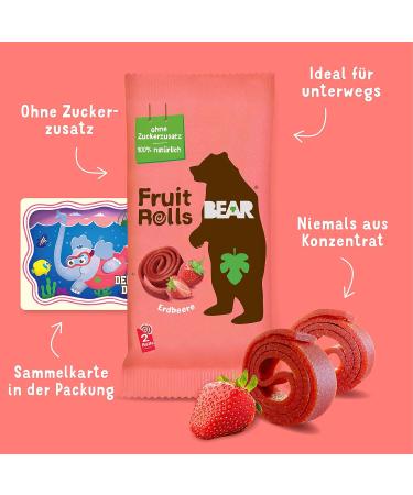 Bear Fruit Roller Strawberry | 100% Natural Ingredients | No Added Sugar | Healthy Snack for Kids & Adults | 30 Bags x 20g | Buy Online Worldwide - Buy Online on GoSupps.com