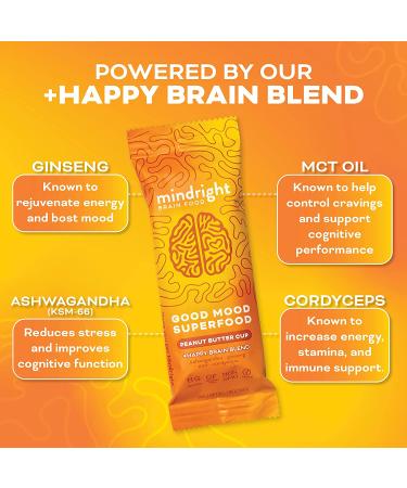 Mindright Superfood Vegan Protein Bar - Gluten Free, Non-GMO, Low Sugar | Peanut Butter Cup Flavor | Pack of 12 - Brain Food Snack to Boost Mood, Energy, and Focus - Buy Online on GoSupps.com