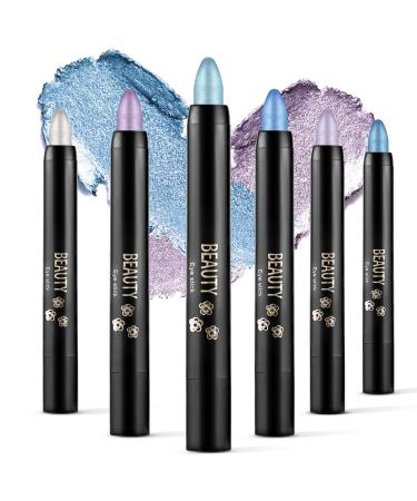 Boobeen 6PCS Cream Eyeshadow Stick Waterproof Eyeshadow Pencil Crayon Eye Brightener Stick Shimmer Eyeshadow Pen Create Glitter Eye Makeup Easy to Use B01 0.35 Ounce (Pack of 1)