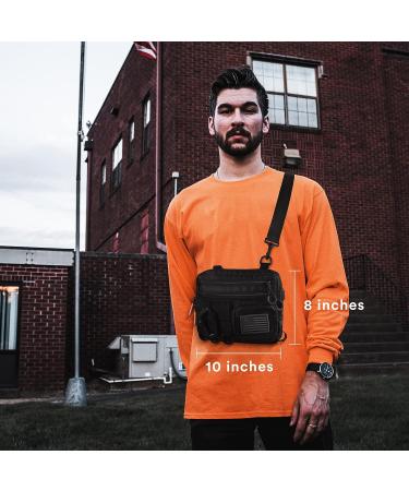 Fitdom Black Small Tactical Messenger Bag for Men - Versatile EDC with Sling, Shoulder, Crossbody, and Waist Carry Options - Buy Online on GoSupps.com