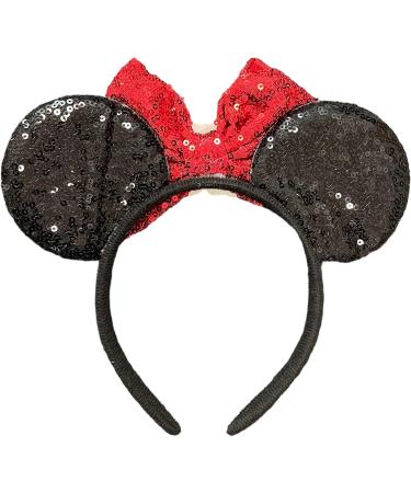 Minnie Mouse Ears Pride Rainbow Heart Hands Black Sequin Alice Headband With Big Red 5" Sequin Bow Fancy Dress Cosplay - Buy Online on GoSupps.com