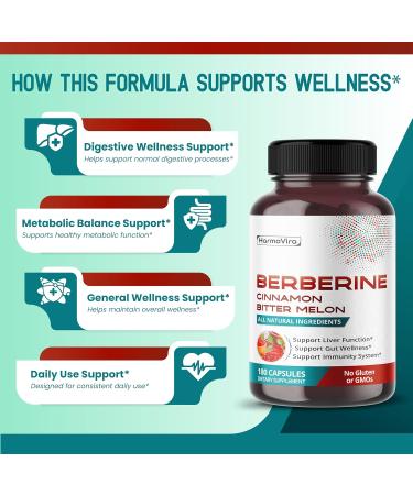 Liposomal Berberine with Cinnamon Bitter Melon & Natural Herbal Blend Supports Liver Function Gut Wellness & Immune System 180 Capsules 60 count (pack of 2) - Buy Online on GoSupps.com