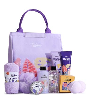 BFF Love Spa Gift Baskets for Women  Bath and Body Gift Set  Lavender Spa Set for Women Gift  with Candle  Bath Bomb  Bubble Bath  Relaxing Pamper Gifts for Women  Mothers Day Gifts for Her