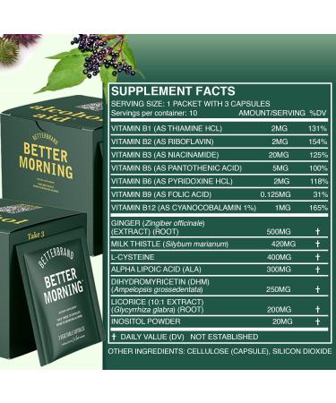 Betterbrand BetterMorning - DHM Infused All-Natural Liver Support | Headache & Nausea Prevention | Gluten-Free Vegetarian (10x Packets) - Buy Online on GoSupps.com