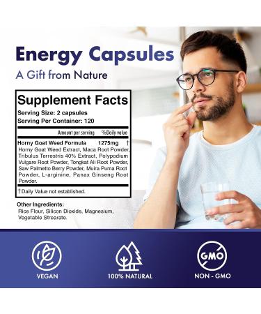 Horny Goat Weed Complex - Maximum Strength Supplement for Men and Women with Maca Root, Ginseng, Yohimbine, and more - 120 Count - Made in USA - Buy Online on GoSupps.com