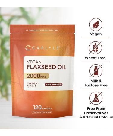 Flaxseed Oil Capsules 2000mg | 120 Count | High Strength Food Supplement | Cold Pressed | Omega 3 6 9 | by Carlyle - Buy Online on GoSupps.com