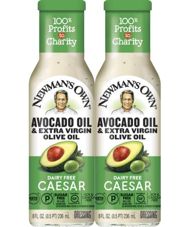 Newman's Own Avocado Oil & Extra Virgin Olive Oil Dairy Free Caesar Dressing, 8 oz (2 Pack)