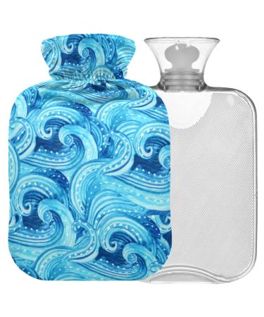 Naanle watercolor heat bottle with sea waves with reference transparent bag hot water bottle 1 l hot water bottle for bed hand feet heat and cold therapy