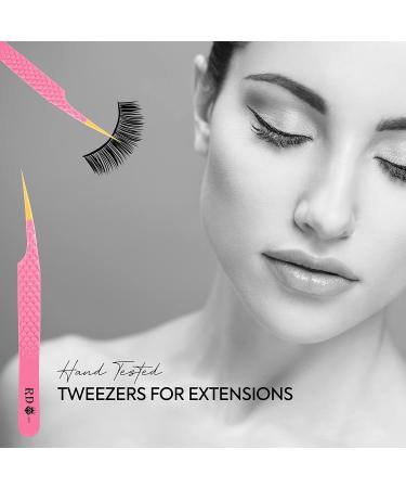 Precision Eyelash Extension Tweezers Set - Straight & Curved | 14cm Pink - 2 Pieces - Buy Online on GoSupps.com