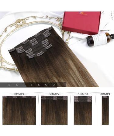 Moresoo 18 Balayage Brown Human Hair Clip in Extensions - Dark Brown to Light Brown with Golden Blonde Ombre | Remy Clip Ins 7Pcs/120g #4/10/16 - Buy Online on GoSupps.com