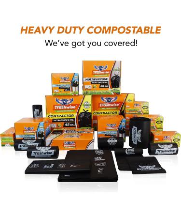 TRASHWISE 42 Gallon 100% Compostable Trash Bags Heavy Duty 3mils - Large Contractor Bags - Eco-Friendly Garbage Bags - Certified OK to Compost - 12 Count - Buy Online on GoSupps.com