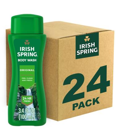 Irish Spring Men's Body Wash Shower Gel Original Clean Travel Size Body Wash 3.40 Fl Oz (Pack of 24)