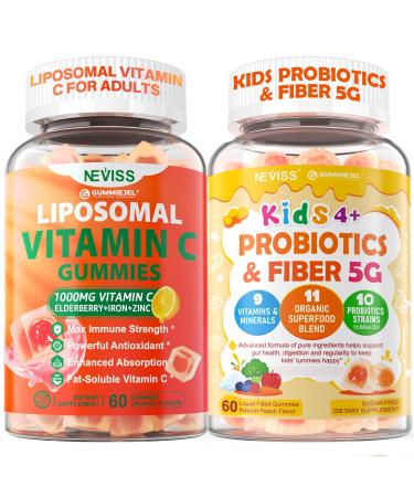 NEVISS Liposomal Vitamin C 1000mg Gummies & Probiotics for Kids Teen + Veggie & Fruit Fiber Gummies
