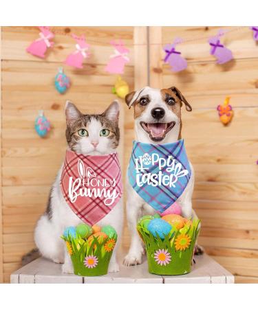 Easter Dog Bandanas 2 Pack - Pink Honey Bunny & Light Blue Happy Easter Plaid Bandanas for Dogs - Buy Online on GoSupps.com