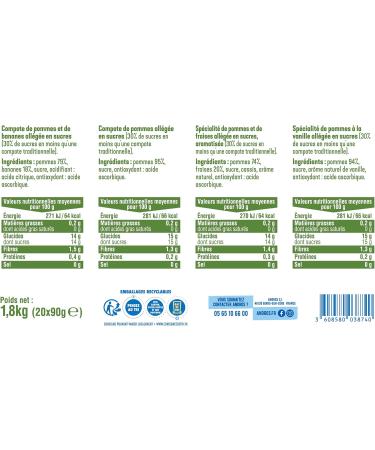  ANDROS ANDROS - Fruit Compote - Recyclable Pouch - Reduced Fat - Apple + Apple/Banana + Apple/Strawberry + Apple/Vanilla Flavors - Ideal for Children's and Babies' Snacks - Pack of 20 - Buy Online on GoSupps.com