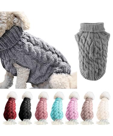 Famkit Pet Dog roll collar sweater with turtleneck sweater Pet Dog Clothing Outwear Fashion Warm Pullover Knitwear (please select a larger size according to the size table) M-2 (fit for 5.5-7lb) gray