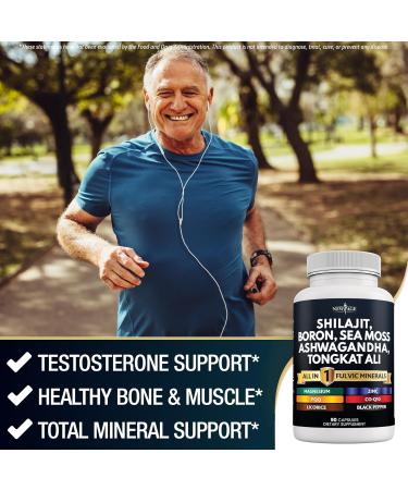 Shilajit Supplement with Sea Moss Ashwagandha Tongkat Ali Boron Magnesium - Fulvic Acid Capsules for Men - 90 Count (Pack of 2) 180 Capsules (Pack of 2) - Buy Online on GoSupps.com