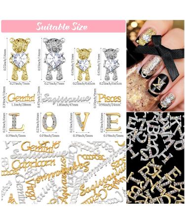 MTLEE 130 Pieces 3D Cute Bear Nail Charms - Crystal Rhinestones Nail Ornaments for DIY Nail Designs (Silver/Gold) - Buy Online on GoSupps.com