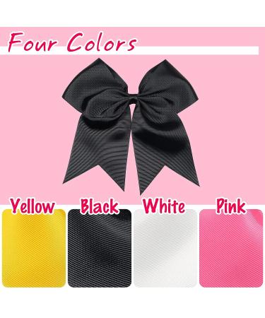 4pcs Large Cheer Bows Elastic Hair Tie Bands, Grosgrain Ribbon Ponytail Holder for Teen Girls - Yellow/Black/White/Pink - Buy Online on GoSupps.com