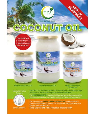 TIVI Organic Refined Coconut Oil 500ml - Hair, Skin, Body, Cooking, Baking - Vegetarian Vegan - Buy Online on GoSupps.com