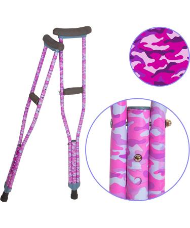 Adjustable Pink CAMO Youth Crutches for KidsTeensAdults - Lightweight Aluminum, Underarm Padding - Fits Heights 4'5-5'2 - Buy Online on GoSupps.com