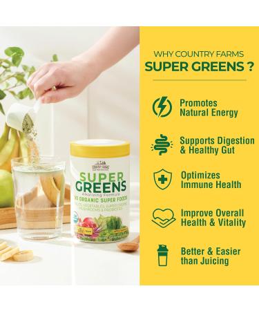Country Farms Super Greens Apple Banana Powder Smoothie, Organic Super Foods, USDA Organic Drink Mix, Fruits, Vegetables, Mushrooms, Superfood Nutrition, 40 Servings, 2 Pack Apple Banana 10.5 Ounce (Pack of 2) - Buy Online on GoSupps.com