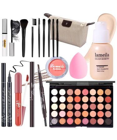 Makeup Set Full Kit for Girls Teens Women Makeup Present Set Includes Eyeshadow Foundation Blusher Eyebrow Pencil Mascara Eyeliner Brushes Lip Gloss Sponge Cosmetic Bag Set 04