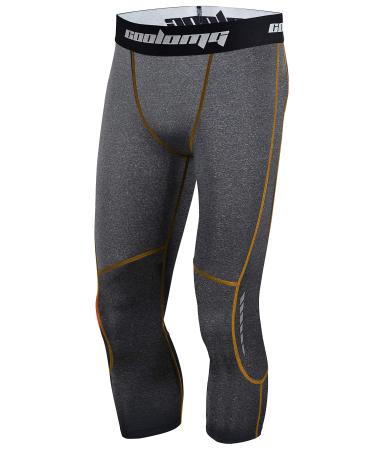 COOLOMG Youth Basketball Leggings Boys Men Base Layer Compression Pants 3/4 Baseball Football Capri Tights Gray XX-Small