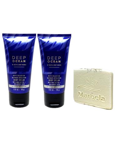 Bath & Body Works Men's Collection Deep Ocean 2 Pack Body Cream Bundle with a Natural Oats Sample Soap - Travel Size