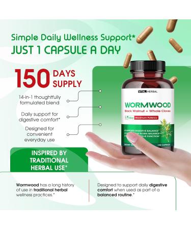 VITAL HERBAL Wormwood with Black Walnut Whole Cloves Ginger Capsules 150 Capsules Supports Digestive Health, Immune Function & Detox 150 count (pack of 1) - Buy Online on GoSupps.com