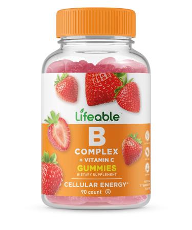Lifeable Vitamin B Complex with Vitamin C - Great Tasting Natural Flavor Gummy Supplement - with Niacin, Pantothenic Acid, B6, Folic Acid, Biotin, B12 - Energy and Nerve System Support - 90 Gummies