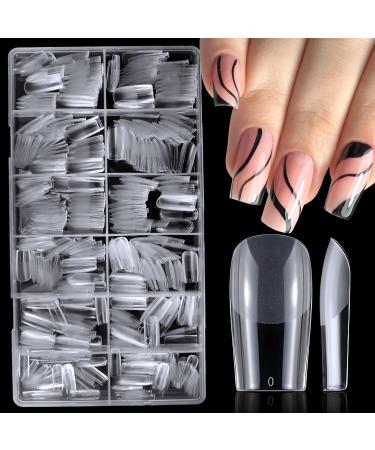 LoveOurHome 600pc 2.5cm Square Gel X Nail Tips XL Full Cover Clear Fake Nails Acrylic False Nails Extra Long Soft Gel X Nail Art Tips Artificial Fingernails for Gel x Acrylic Nails Press on Nails XL Square