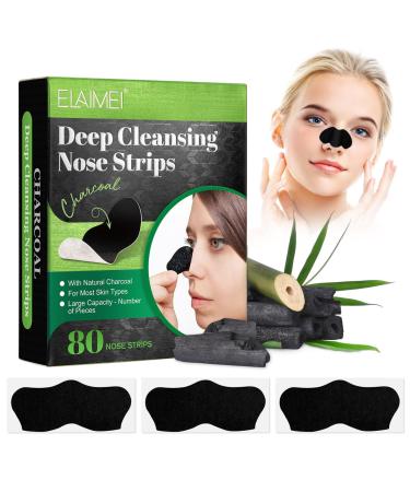 80 Pcs Blackhead Remover Strips Bamboo Charcoal Deep Cleansing Pore Strips for Blackheads Remover Nose Black Head Remover Strips -Blackhead Removal Nose Pore Strips for Women Men