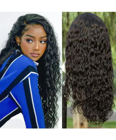 Ylubbiuv Water Wave Lace Front Wigs Human Hair 13x4 Wet and Wavy HD Lace Frontal Wigs Human Hair Pre Plucked 150% Density Brazilian Deep Curly Human Hair Lace Front Wigs for Black Women (24 inch) 24 Inch 13x4 water wig