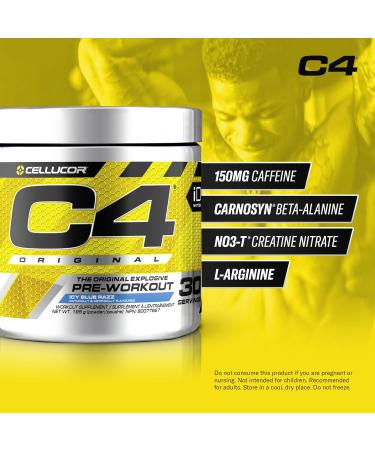 Cellucor C4 Original Pre Workout Powder - Sugar Free Preworkout Energy for Men & Women - 150mg Caffeine Beta Alanine Creatine - Icy Blue Razz 30 Servings Workout Powder Icy Blue Razz 30 Servings (Pack of 1) - Buy Online on GoSupps.com