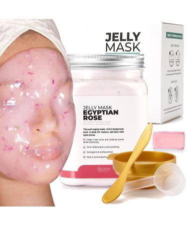 BR UN Peel-Off Egyptian Rose Jelly Mask for Face Care   A 23 fl oz Rubber Mask Jar for 30 to 35 Treatments   A Skin Care Moisturizing Gel Mask of Spa Set for Men  Women and Adults