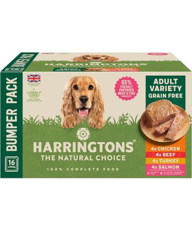 Harringtons Grain Free Hypoallergenic Wet Dog Food Variety Pack 16x400g - Chicken Beef Turkey & Salmon - All Natural Ingredients400 g (Pack of 16) Packaging may vary - Buy Online on GoSupps.com