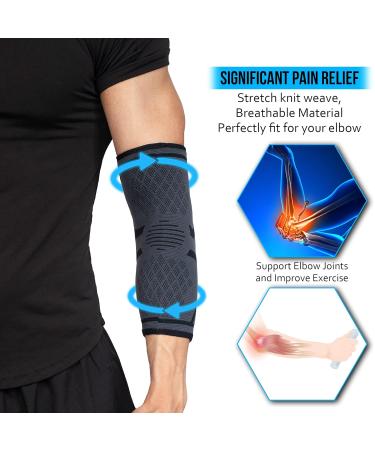 360 RELIEF Compression Elbow Brace Sleeve for Men and Women - Medium Black, Splint Joint Pain Relief, Tendonitis Support for Tennis, Golf, Workout, Weightlifting - Includes Mesh Laundry Bag - Buy Online on GoSupps.com