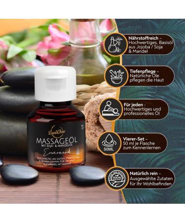 Danichou Tropical Dreams Massage Oil - 4x50ml | Vanilla Coconut Amyris Lavender | Jojoba & Almond Oil | Perfect Skincare Gift for Women Men & Couples - Buy Online on GoSupps.com