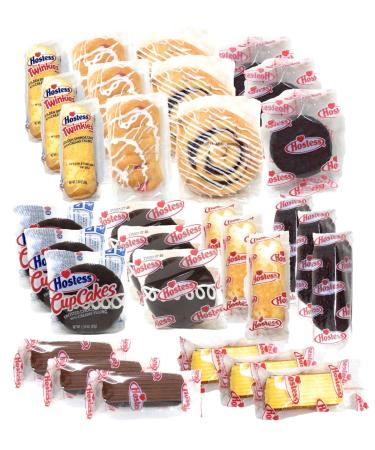 Hostess Variety Pack | Cupcakes, Cinnamon Rolls, Danish, Ding Dongs, Twinkies, Zingers | 30 Count