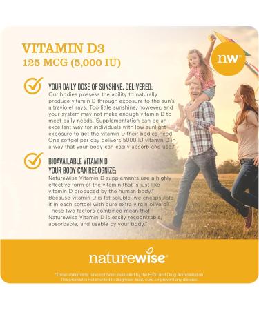 NatureWise Vitamin D3 5000IU (125mg) 360-Count + Omega-3 Fish Oil 1000mg with Vitamin E 180-Count - Bundle for Immune Bone Heart Health Support - Gluten Free Non-GMO Halal Gelatin - Buy Online on GoSupps.com