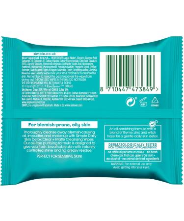 Simple Daily Clear & Matte Cleansing Wipes (25 wipes) - Buy Online on GoSupps.com