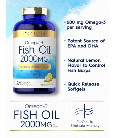 Carlyle Fish Oil Omega 3 Supplements | 2000mg | 320 Softgels | EPA & DHA | 600mg Total Omega-3 | Non-GMO Gluten Free Pills - Buy Online on GoSupps.com