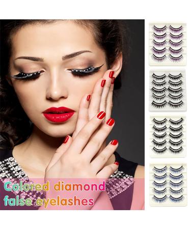 Romoty Self-adhesive Rhinestone False Eyelashes - Long, Thick, Curly 3D Multi-color Fake Eyelashes - 5 Pairs - Buy Online on GoSupps.com