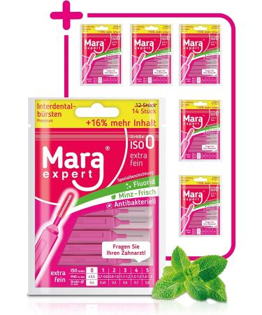 Interdental Brushes Pink by MARA EXPERT | 0.4mm ISO 0 Extra Fine | 84 Interdental Brushes for Optimal Tooth Care | Pack of 6 - Buy Online on GoSupps.com