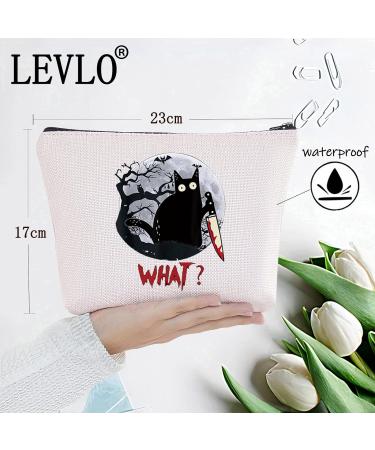 LEVLO Murderous Cat Cosmetic Bag with Knife - Trendy Makeup Pouch for Women & Girls | Unique Cat What Design - Buy Online on GoSupps.com
