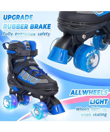 Nattork Kids Roller Skates - Adjustable Light Up Wheels - Blue - Size Large 4Y-7Y - Buy Online on GoSupps.com
