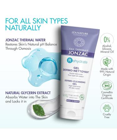 Rehydrate Organic Dermo Cleansing Gel - Gentle Daily Facial Cleanser for Sensitive Skin | Smooth & Hydrated 6.75 Fl oz - International Shipping Available - Buy Online on GoSupps.com