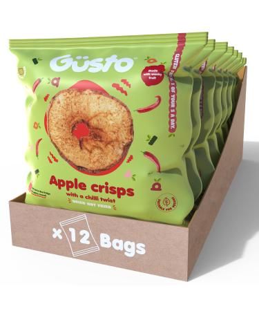 Gusto Snack's crispy apple chips with chilli rich in fiber vegan gluten -free and vegetarian.Healthy snack box low -fat dried fruit chips - 20g (12 bags) apple - chili - Buy Online on GoSupps.com