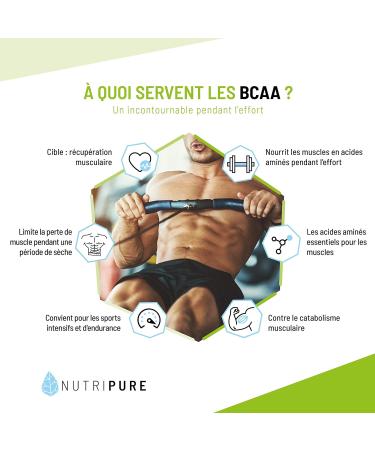 Nutripure | BCAA 2.1.1 Vegan 100% Pure | Natural & Vegetable Origin | Essential Amino Acids Ideal for Bodybuilding and Endurance During Exercise | 180 Capsules | Made in France - Buy Online on GoSupps.com